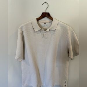 Geoffrey Beene Men's Light Cream Ribbed Short-Sleeve Polo